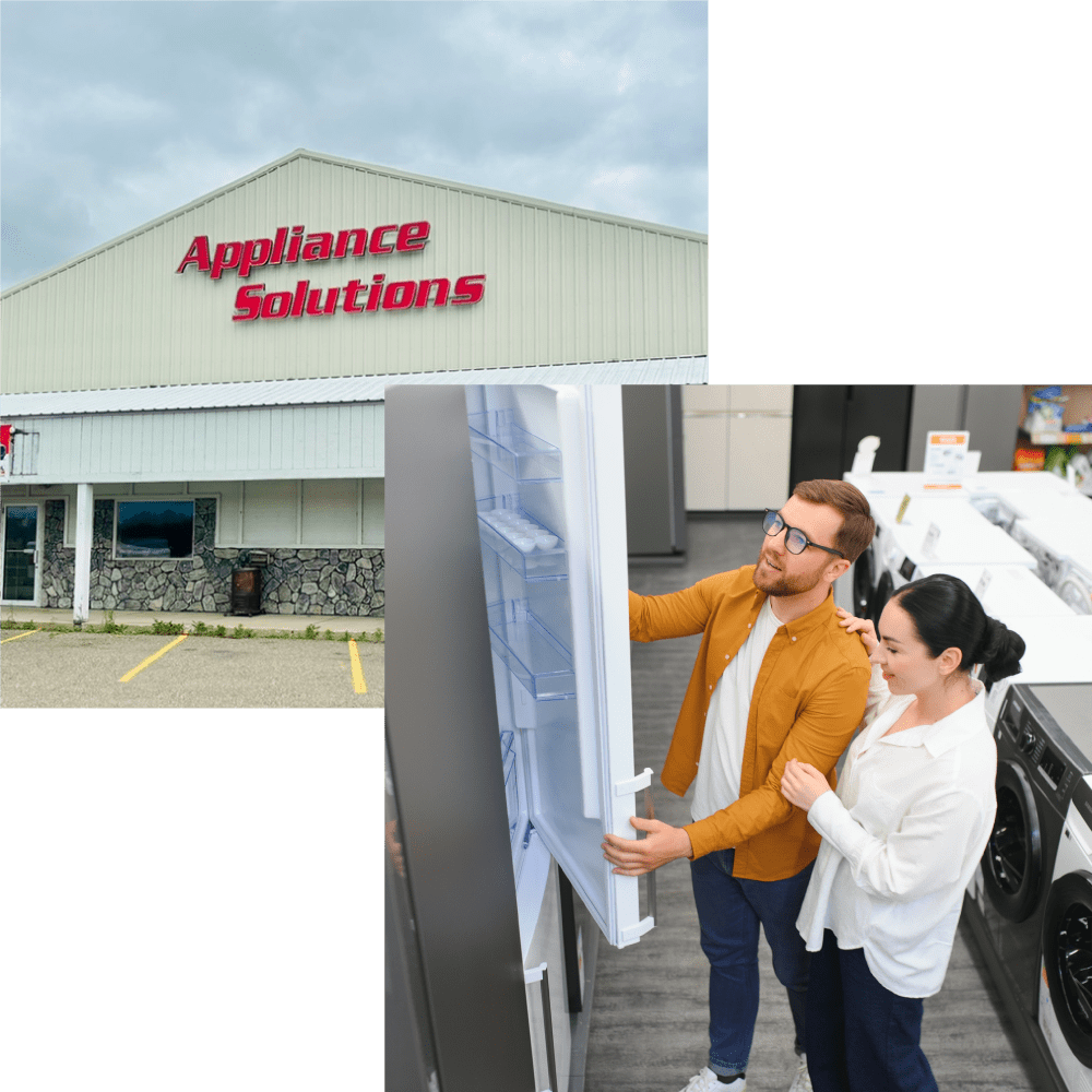 Appliance-Solutions-Ham-Lake-MN-Homepage-Showroom-Image front of a commercial building with a red sign - Appliance Solutions